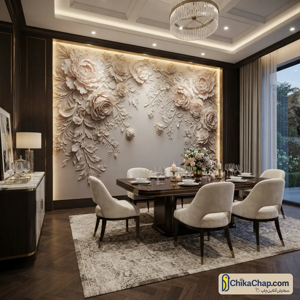 پوستر دیواری سهبعدی گل برجسته برای دیزاین اتاق ناهارخوری مدرن - چیکاچاپ